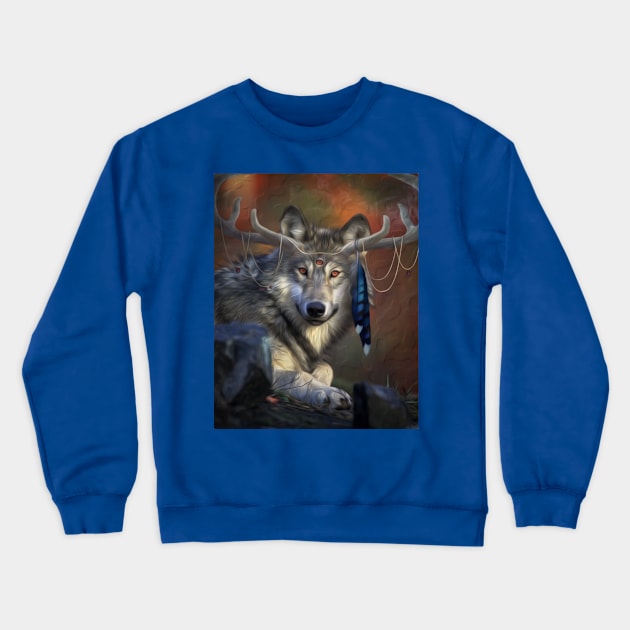 Spirit Wolf Crewneck Sweatshirt by CrazyColorBurst